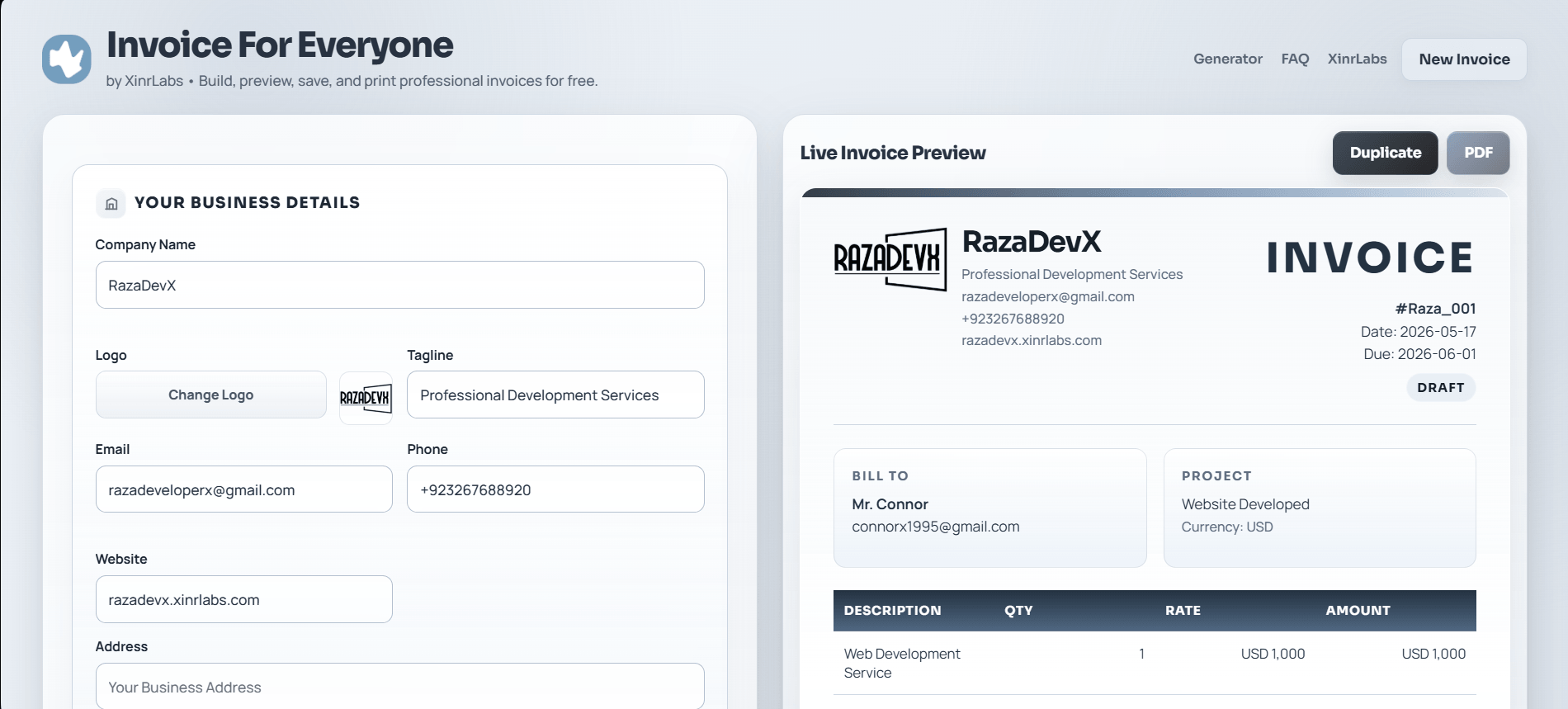 Invoice Tool preview